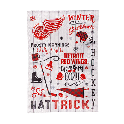 Moire flag Detroit Red Wings with red and white graphics on frosty wood background on Tampa Home & Garden Store