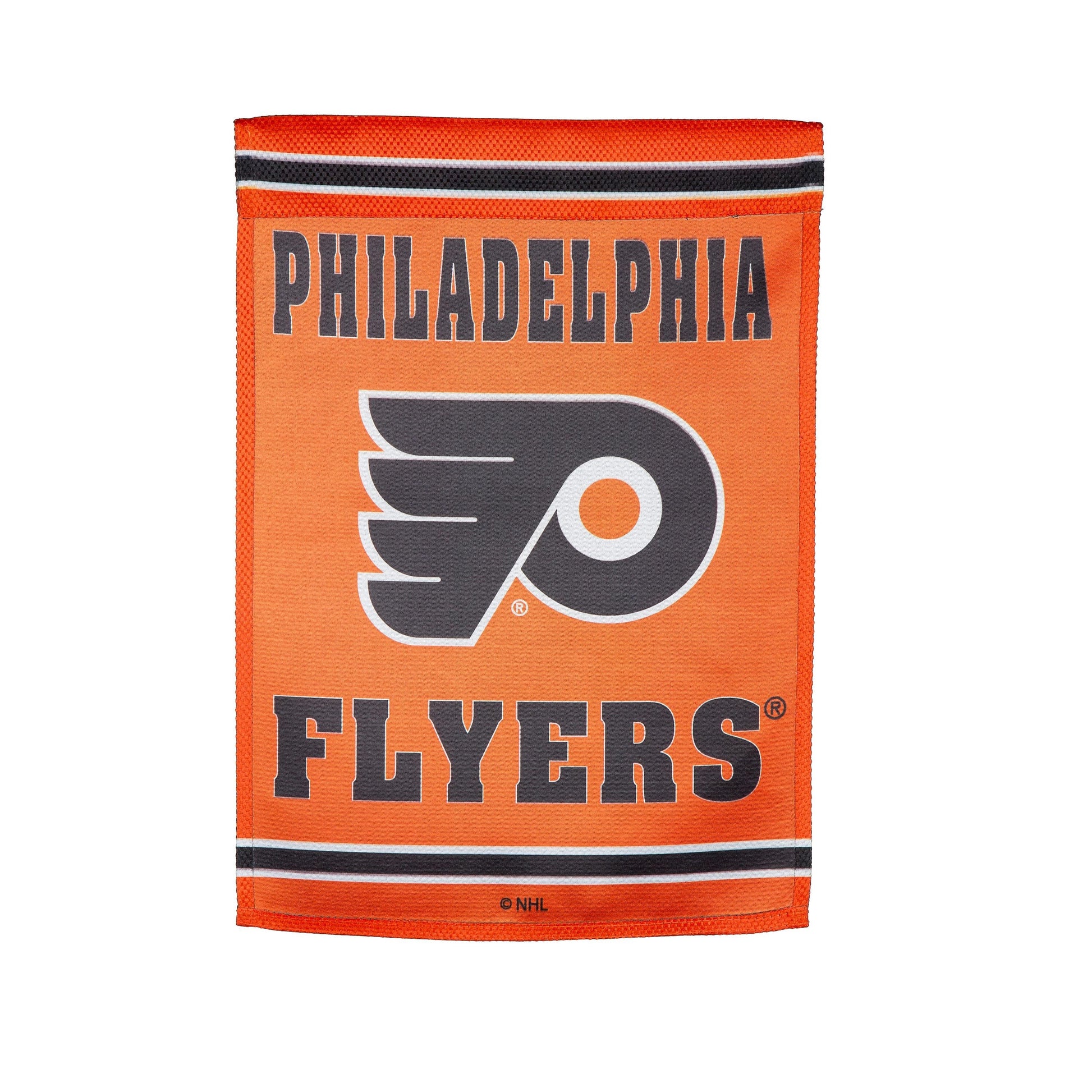 Philadelphia Flyers Embossed Suede Garden Flag orange with black lettering and logo on Tampa Home & Garden Store
