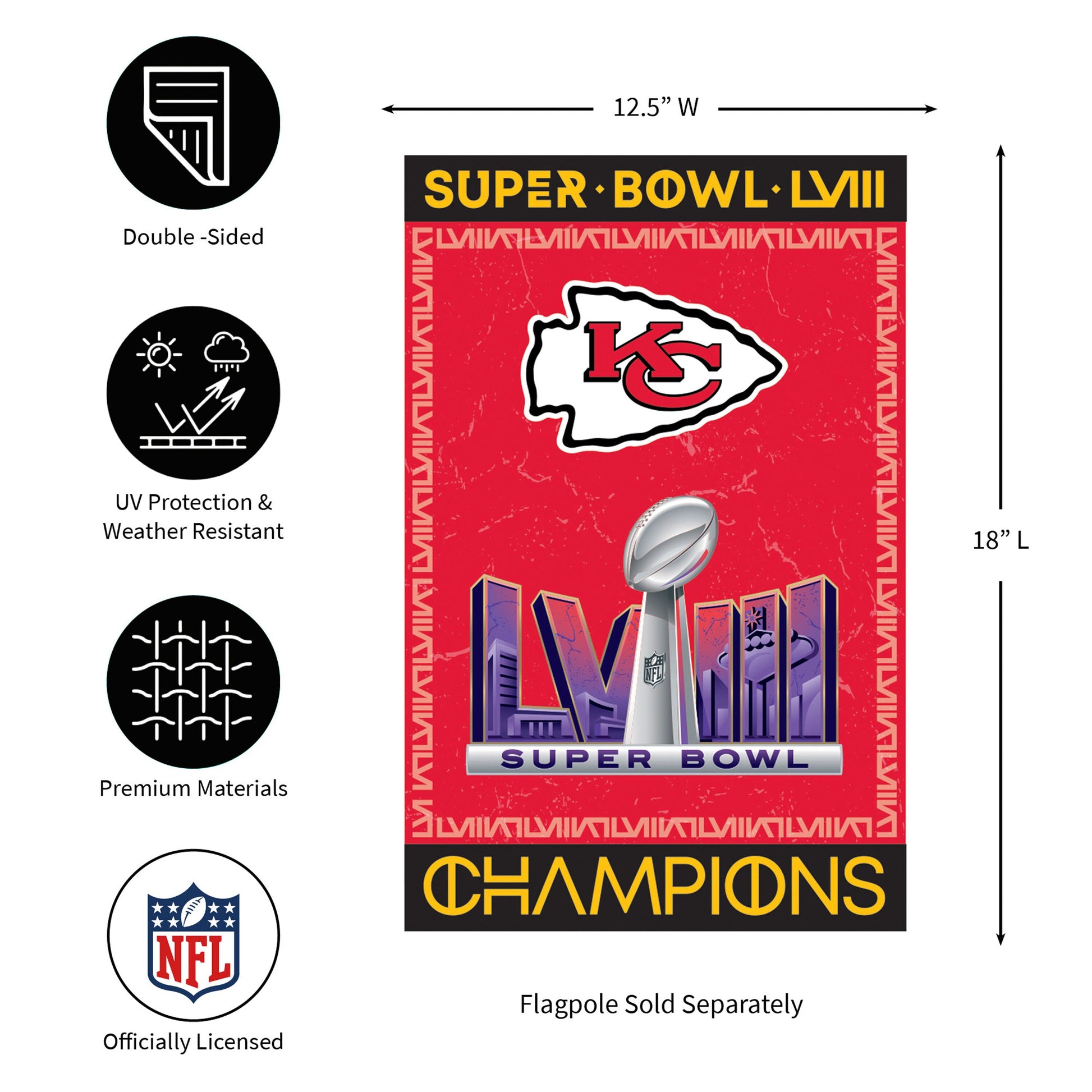 Suede flag Kansas City Chiefs SB58 Champions red double-sided Chiefs Evergreen Enterprises on Tampa Home & Garden Store