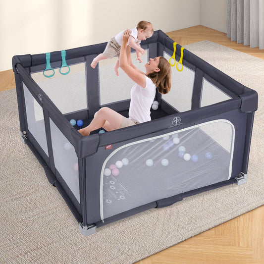 Large Baby Playpen BPA-Free Foldable Toddlers Safety Fence Play Yard-Dark Grey