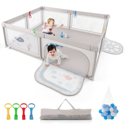 Large Baby Playpen with Pull Rings Ocean Balls and Cute Pattern