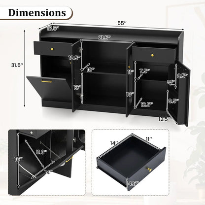 Large Buffet Cabinet Hidden Tilt Out Trash Can