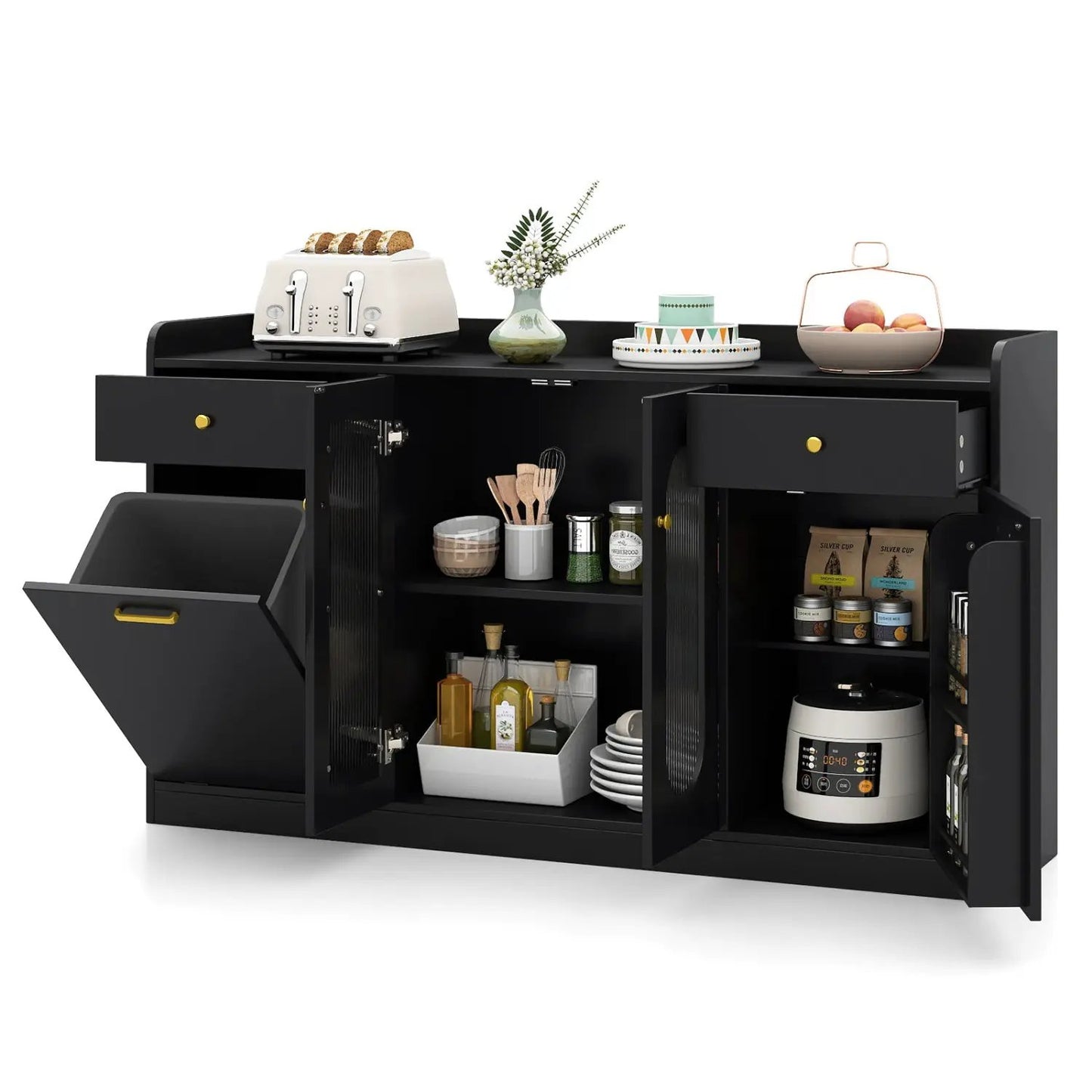 Large Buffet Cabinet Hidden Tilt Out Trash Can