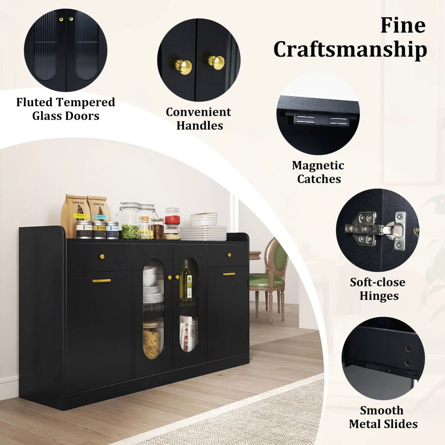 Large Buffet Cabinet Hidden Tilt Out Trash Can