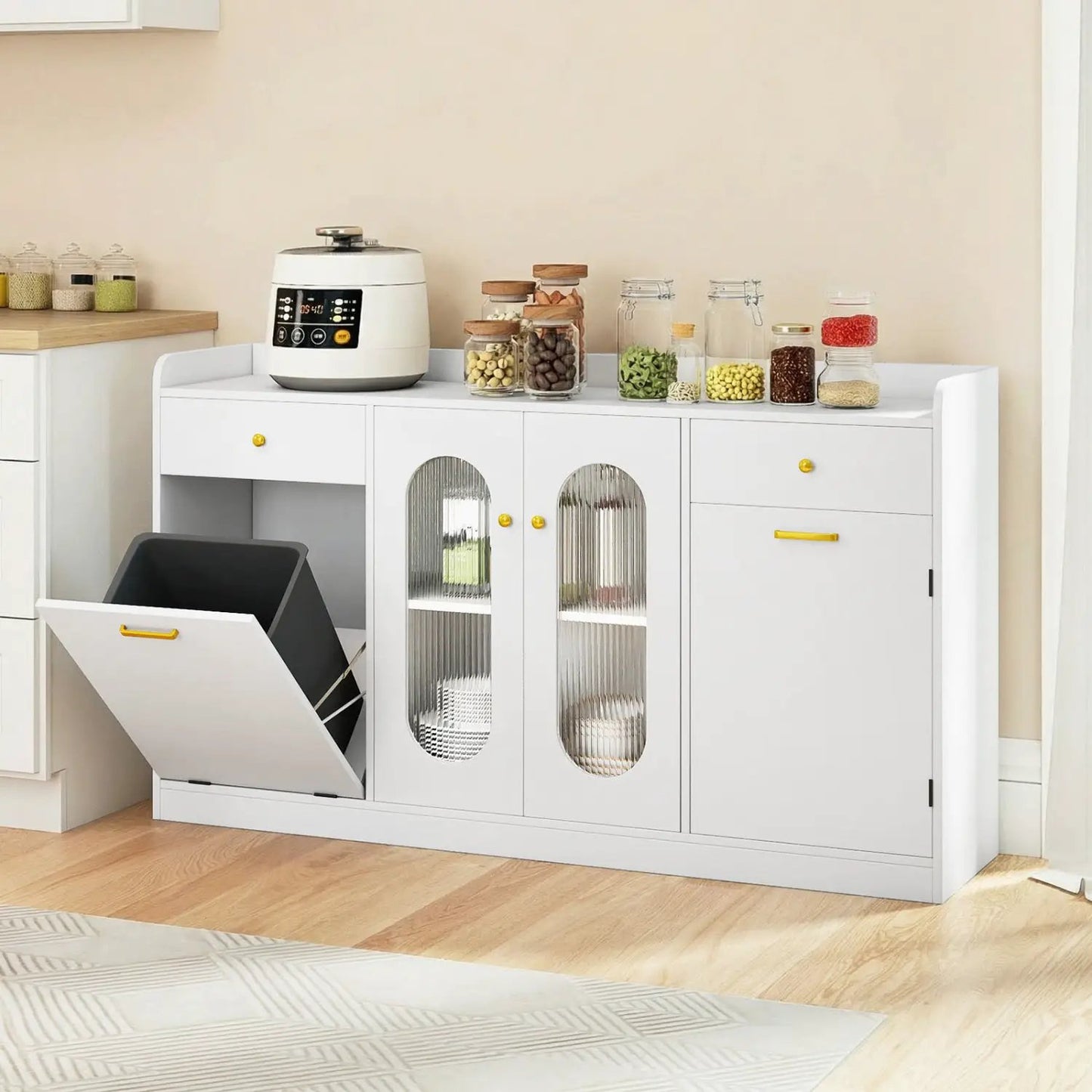 Large Buffet Cabinet Hidden Tilt Out Trash Can