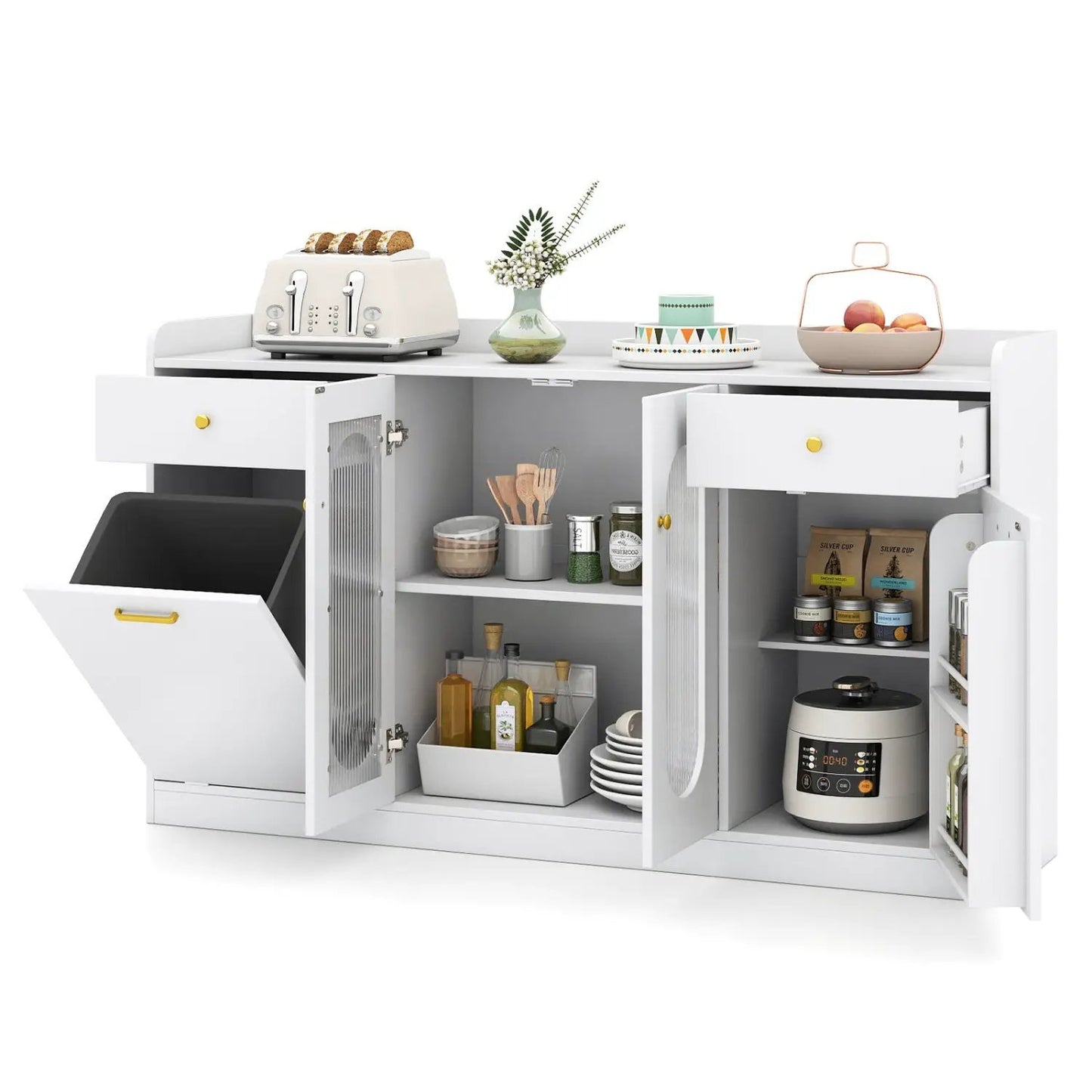 Large Buffet Cabinet Hidden Tilt Out Trash Can