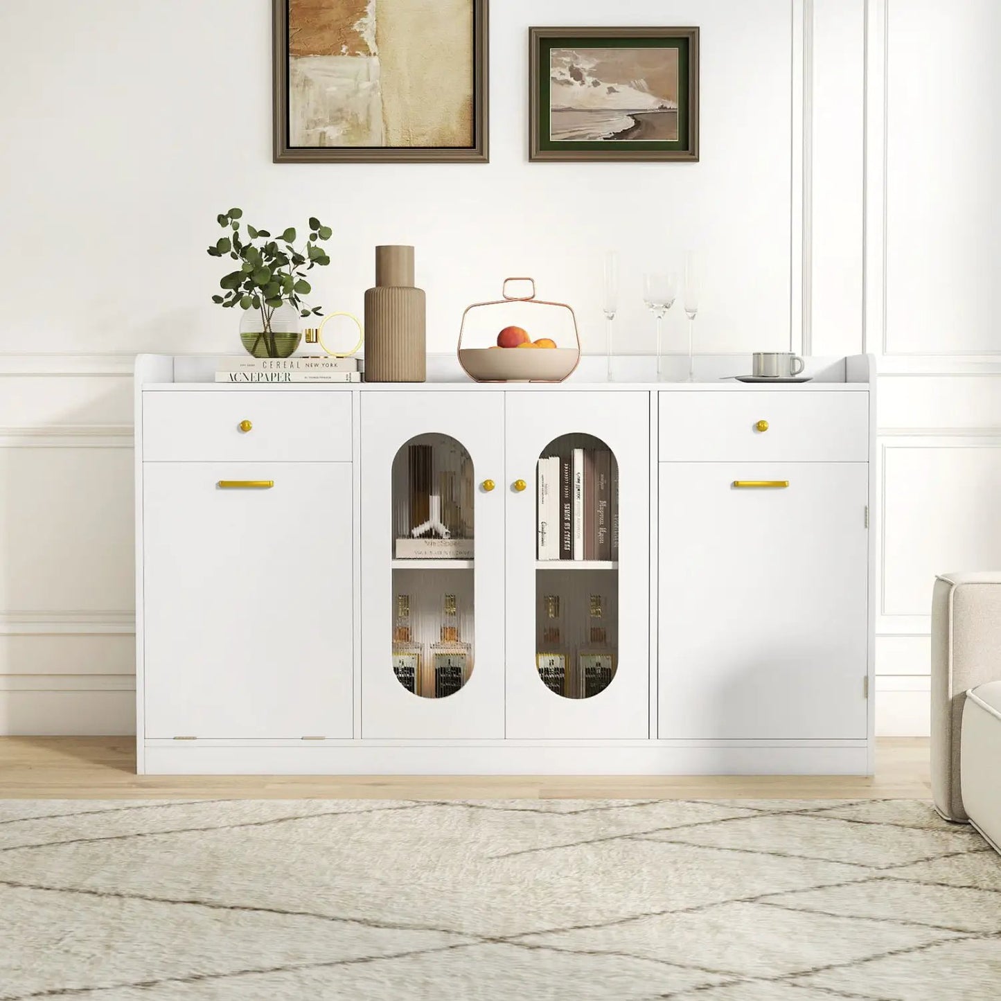 Large Buffet Cabinet Hidden Tilt Out Trash Can
