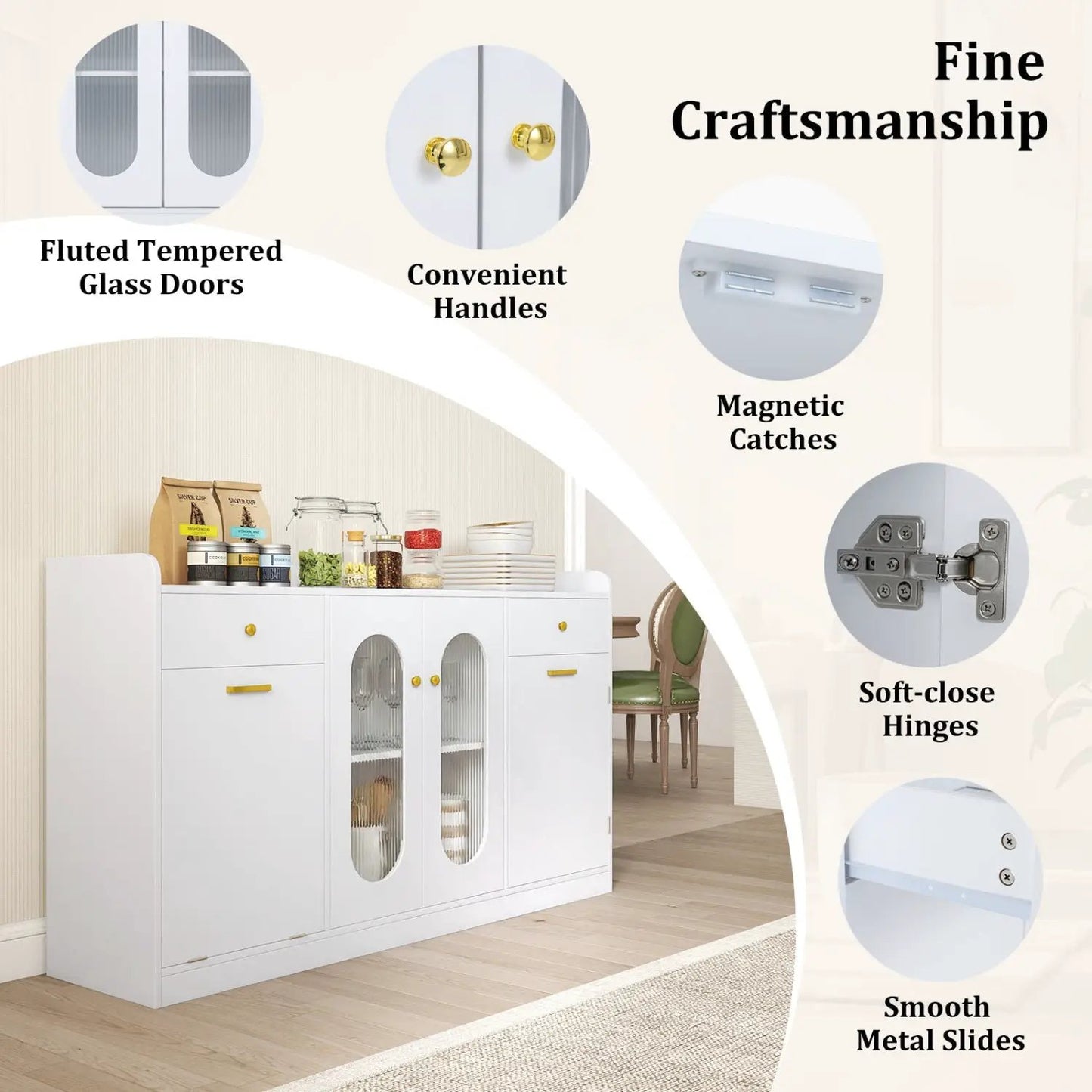 Large Buffet Cabinet Hidden Tilt Out Trash Can