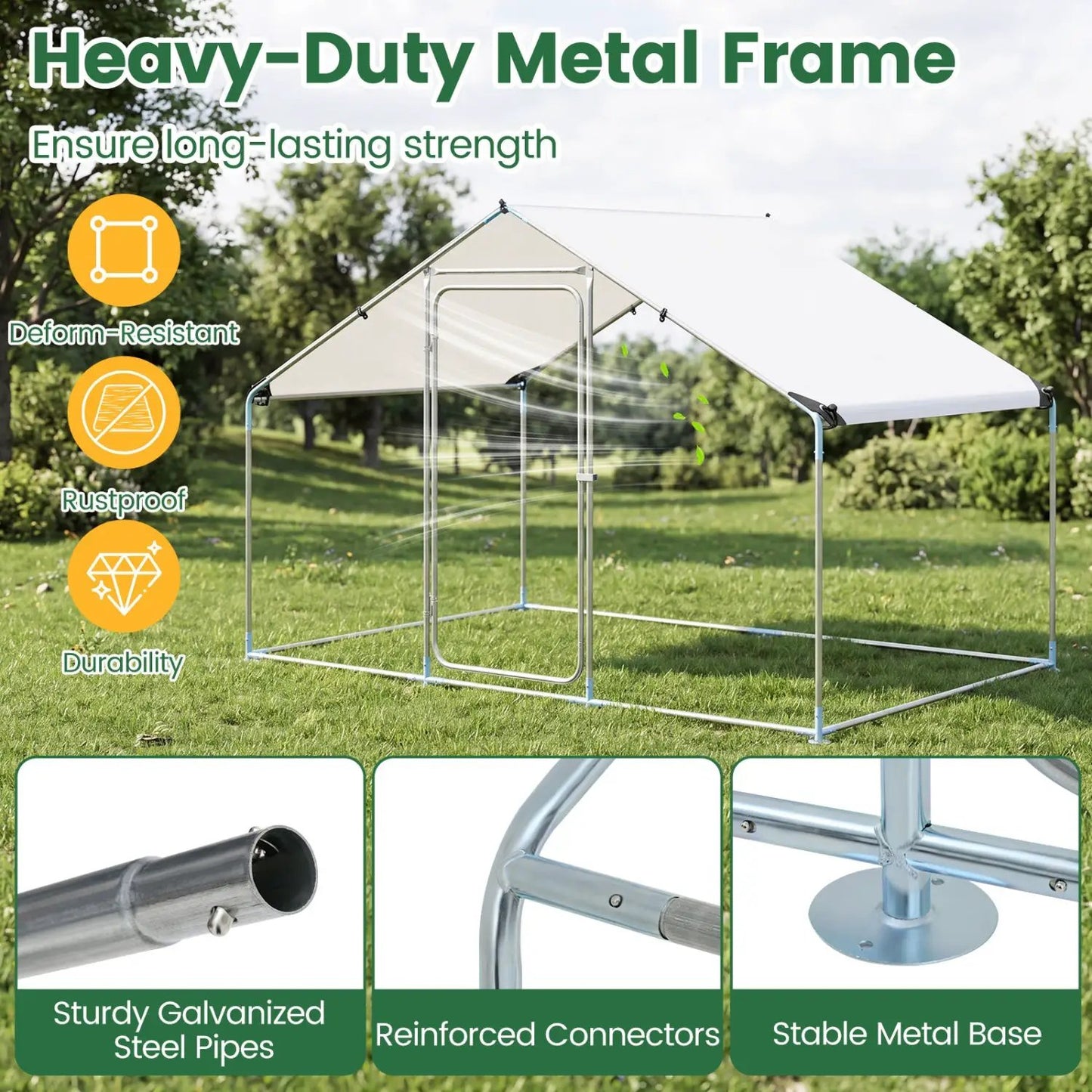Large Metal Chicken Coop 9.8 by 6.7 ft with Cover