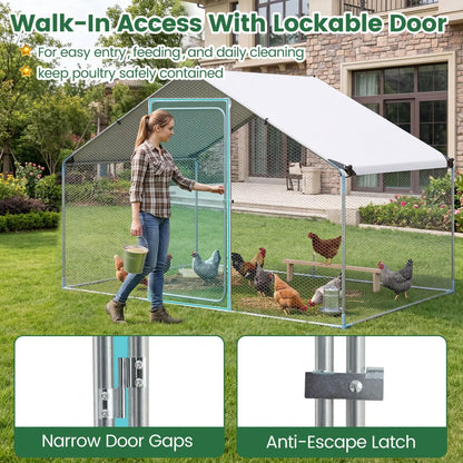 Large Metal Chicken Coop 9.8 by 6.7 ft with Cover