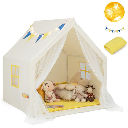 GemGear large play tent with washable cotton mat, cream with yellow trim and bunting on Tampa Home & Garden Store