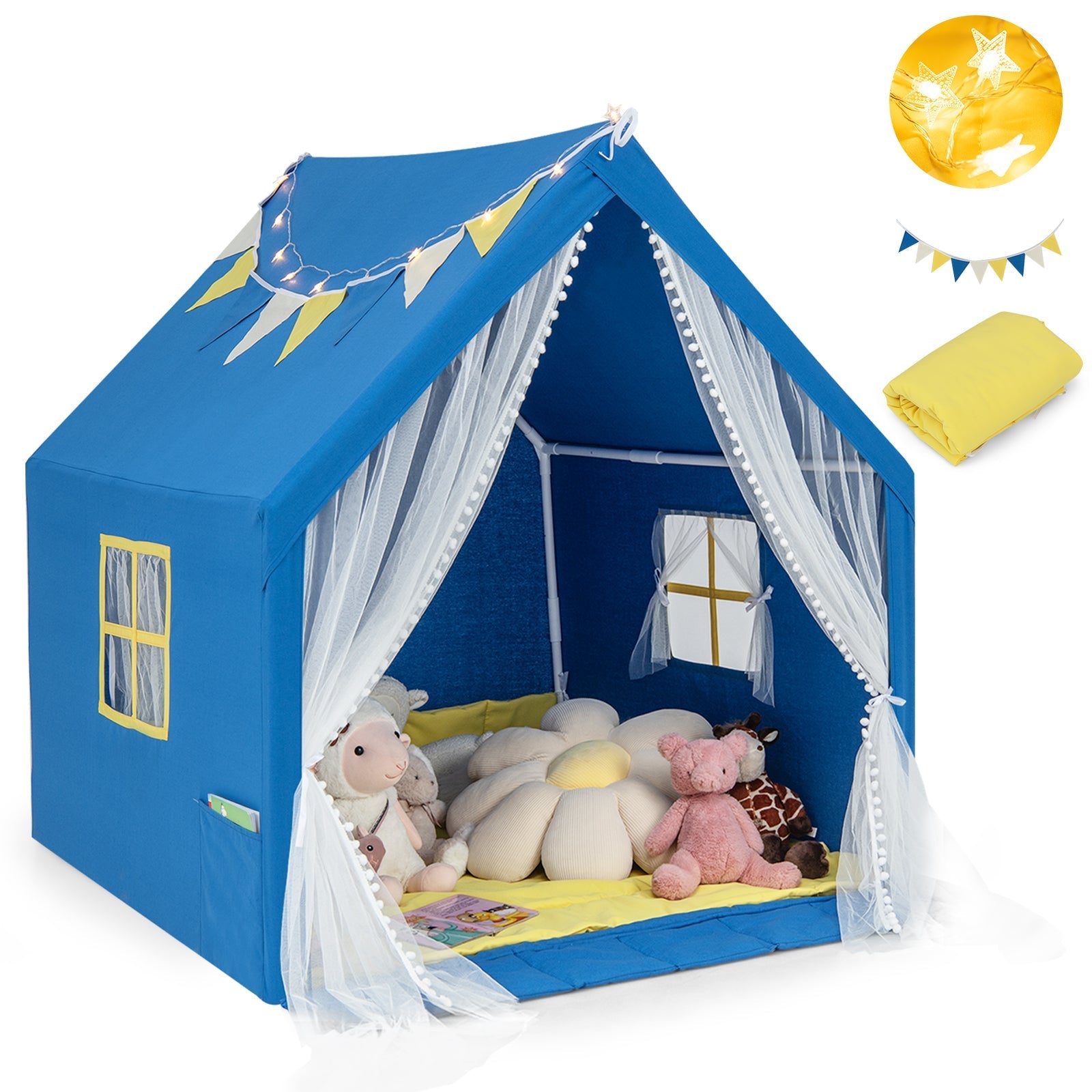GemGear blue large kids play tent with washable cotton mat and sheer curtains on Tampa Home & Garden Store