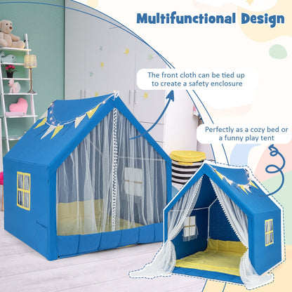 GemGear blue kids play tent with mesh curtains and yellow windows, washable cotton mat on Tampa Home & Garden Store