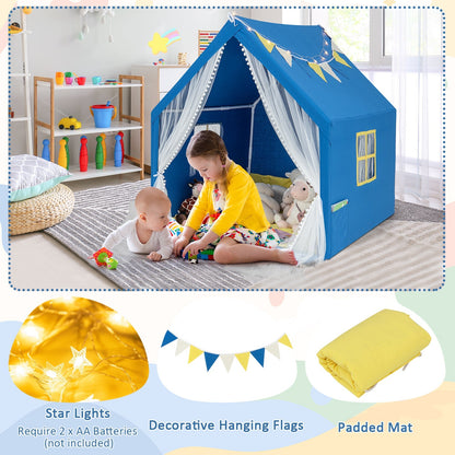 GemGear 48 x 42 x 50 inch blue play tent with washable cotton mat, mesh curtains, pennant banner on Tampa Home & Garden Store