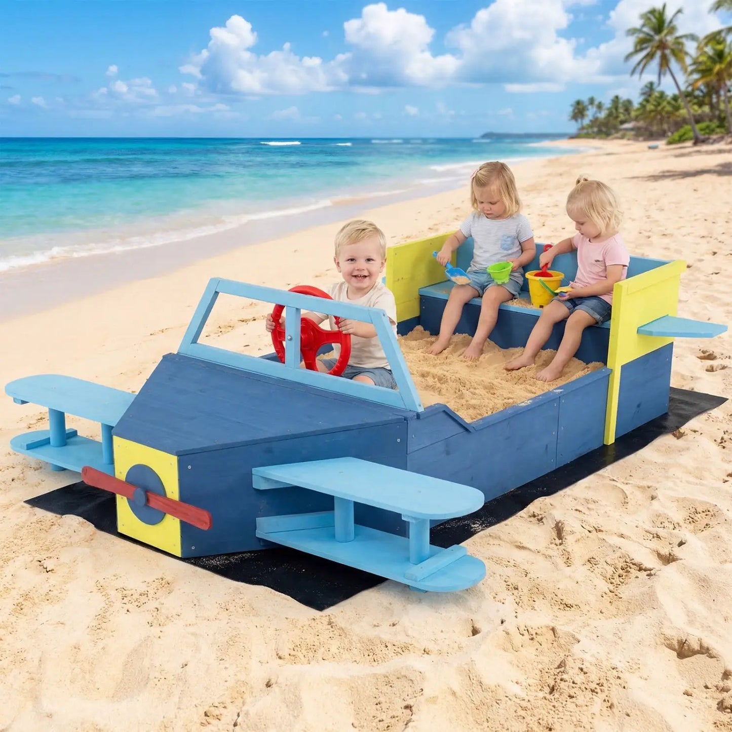 Wooden Airplane Sandbox With Bench Seat For Two