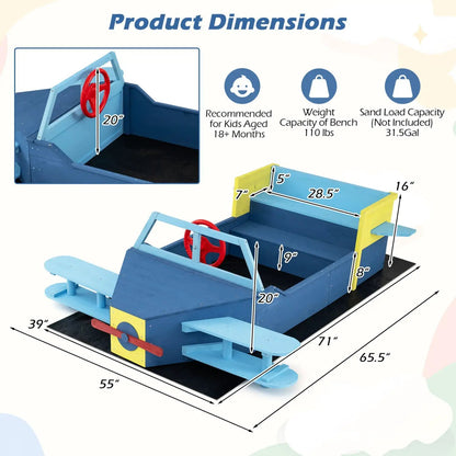 Large Wooden Sandbox with Bench Seat for Kids