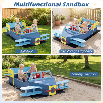 Large Wooden Sandbox with Bench Seat for Kids