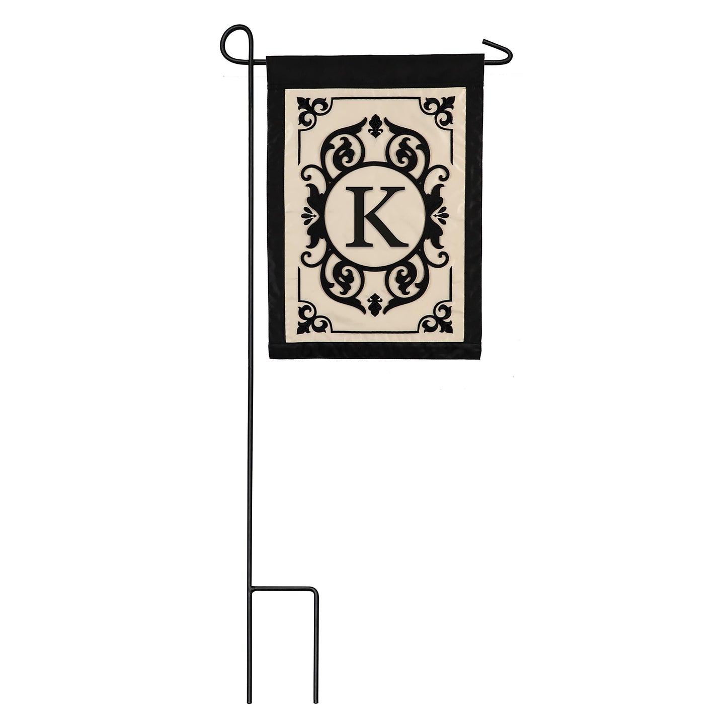 Monogram Garden Applique Flag K, beige panel with black frame Evergreen Enterprises on Tampa Home & Garden Store