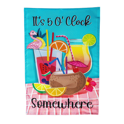 It's 5 O'Clock Somewhere applique garden flag turquoise drinks flamingo Evergreen Enterprises on Tampa Home & Garden Store