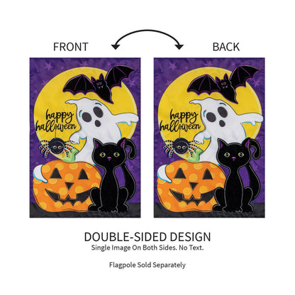 Halloween Friends Applique Garden Flag Evergreen Enterprises double-sided design with black cats on Tampa Home & Garden Store