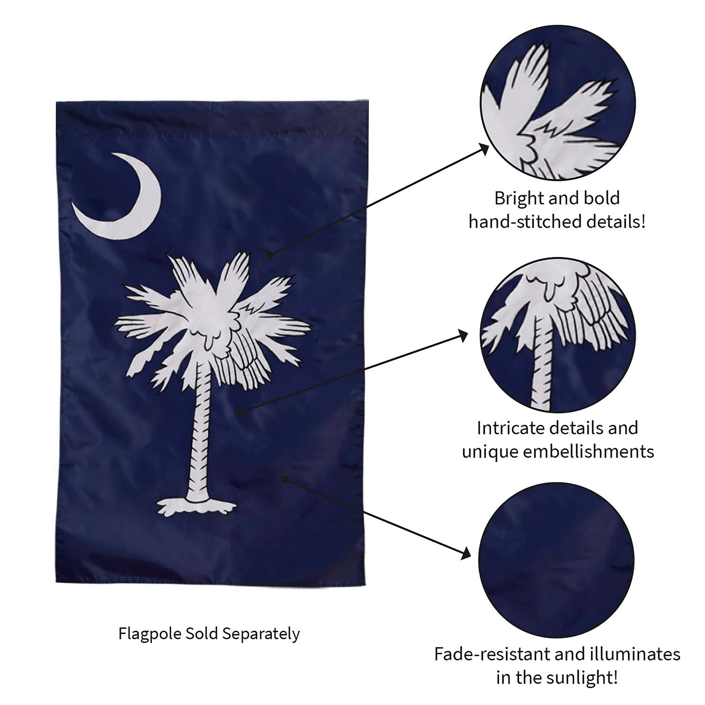 South Carolina Garden Applique Flag navy blue with crescent and bird design Evergreen Enterprises on Tampa Home & Garden Store