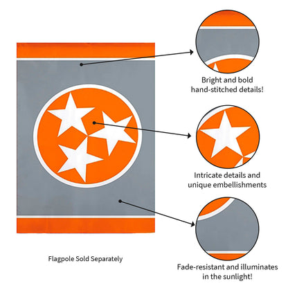 Tennessee Tri Star applique flag with grey field and orange border and white star accents on Tampa Home & Garden Store