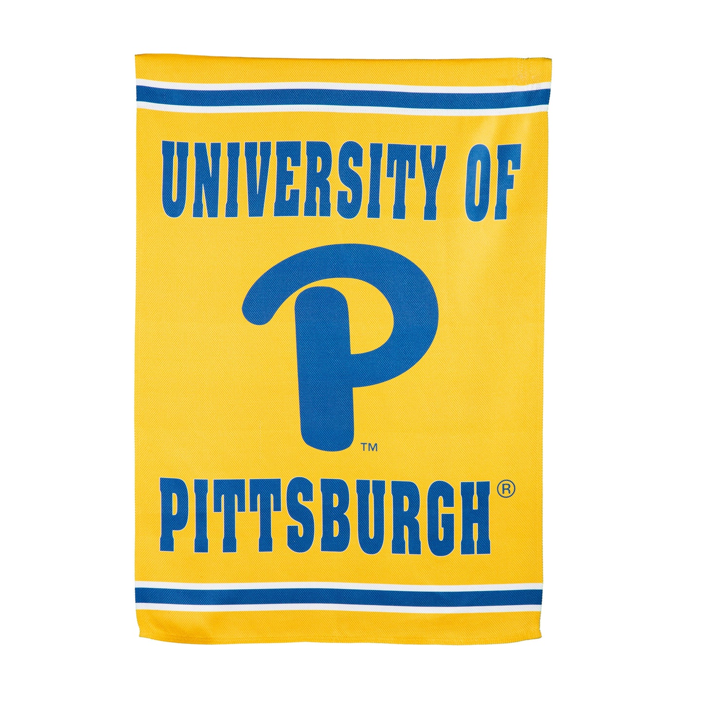 Embossed Suede Flag house size University of Pittsburgh yellow with blue lettering Evergreen Enterprises on Tampa Home & Garden Store