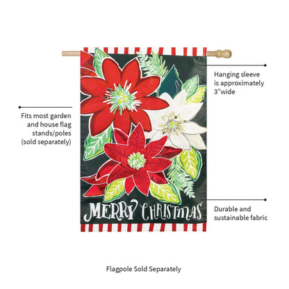 Holiday Poinsettia Applique House Flag by Evergreen Enterprises with red poinsettias on Tampa Home & Garden Store