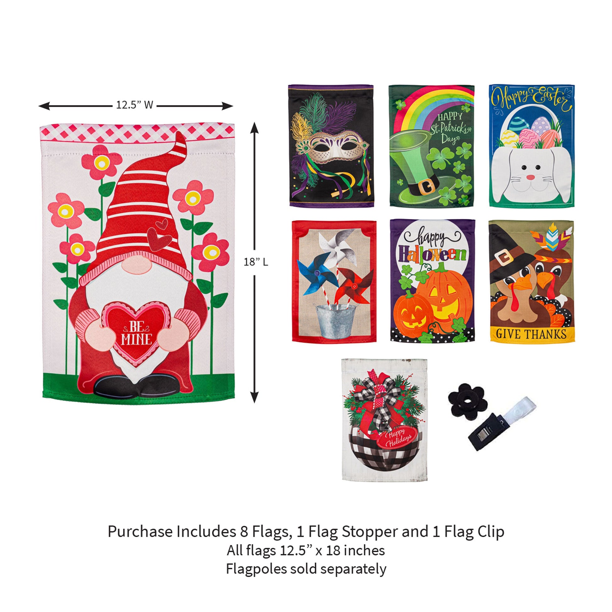 Seasonal Suede Garden Flags Set of 8 with whimsical designs includes clip and stopper 12.5x18 by Evergreen Enterprises Wholesale Collective on Tampa Home & Garden Store