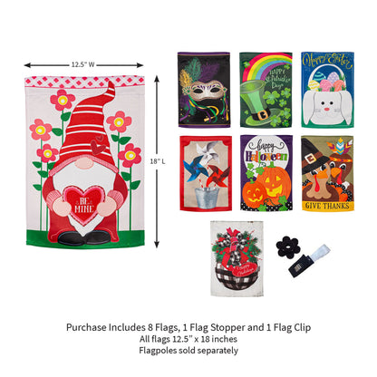 Seasonal Suede Garden Flags Set of 8 with whimsical designs includes clip and stopper 12.5x18 by Evergreen Enterprises Wholesale Collective on Tampa Home & Garden Store