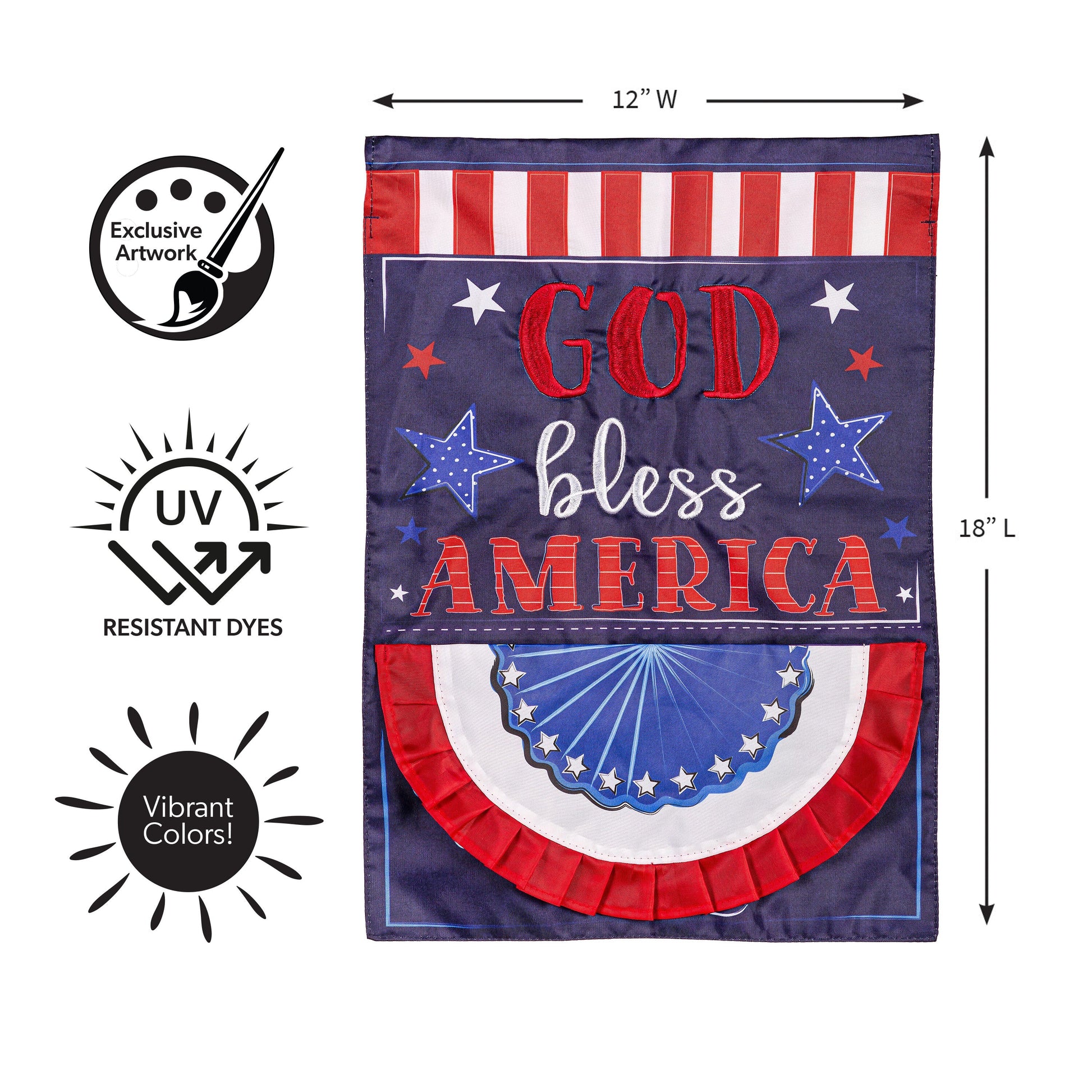 Applique flag God Bless America with red white blue stars by Evergreen Enterprises on Tampa Home & Garden Store
