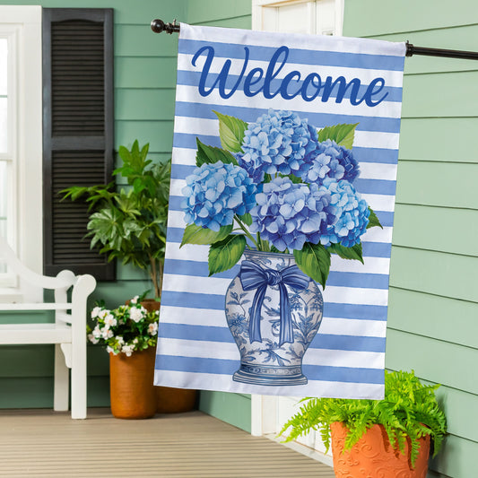 Hydrangea Vase Burlap House Flag - Tampa Home & Garden Store