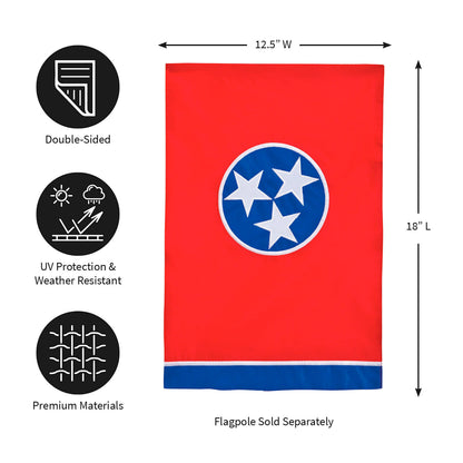 Tennessee flag applique flag by Evergreen Enterprises red field with blue circle white stars on Tampa Home & Garden Store