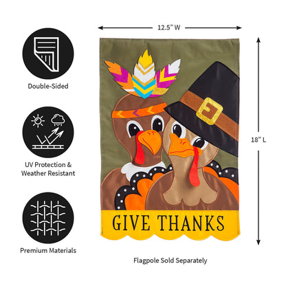 Pilgrim Couple applique garden flag 12.5W x 18L, double-sided by Evergreen Enterprises on Tampa Home & Garden Store