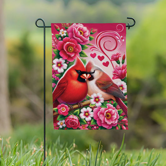 Bandera de jardín de gamuza de los amantes de los cardenales