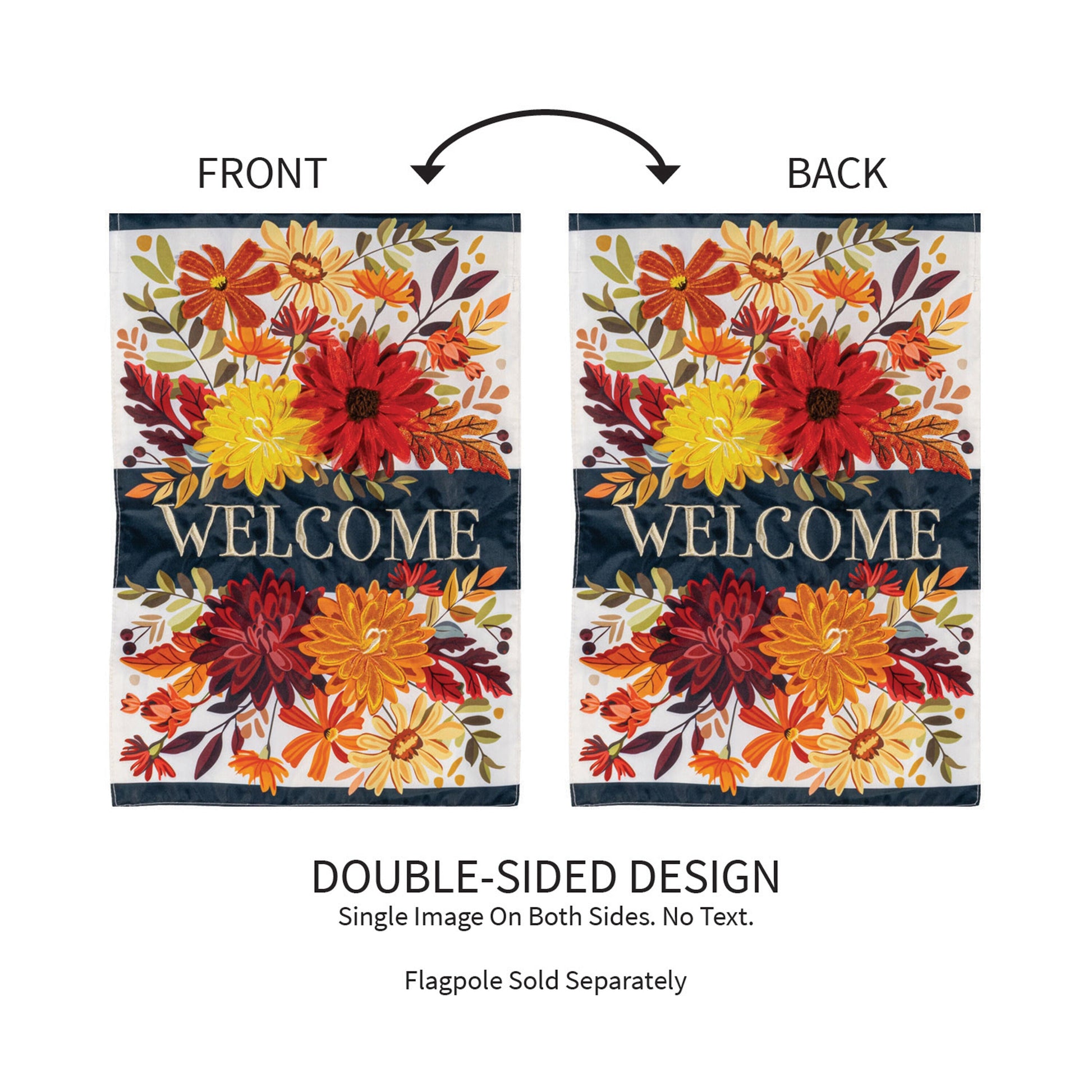 Fall Floral Applique Garden Flag with bouquet, double-sided design by Evergreen Enterprises on Tampa Home & Garden Store