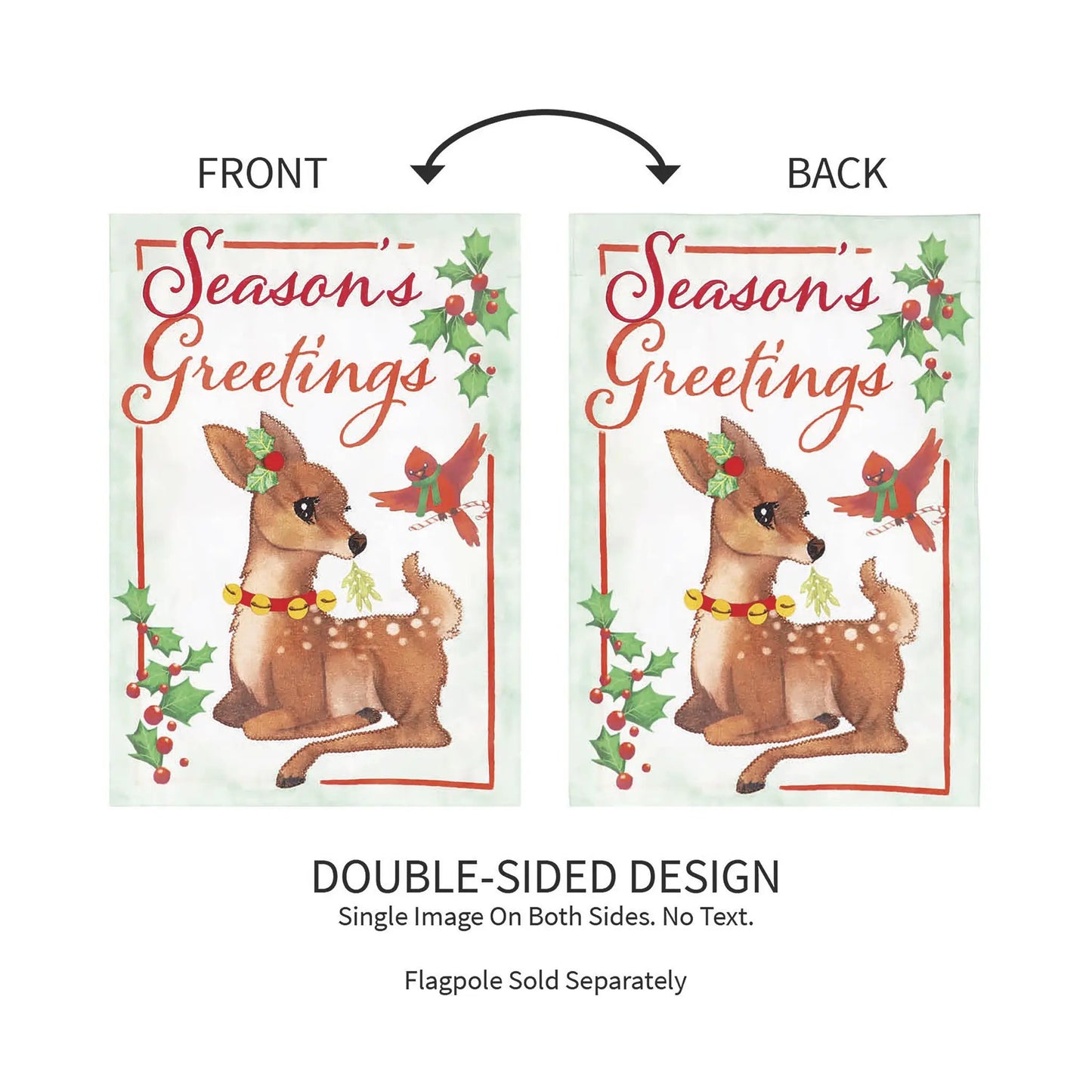 Season's Greetings applique house flag double-sided with deer and holly, Evergreen Enterprises on Tampa Home & Garden Store