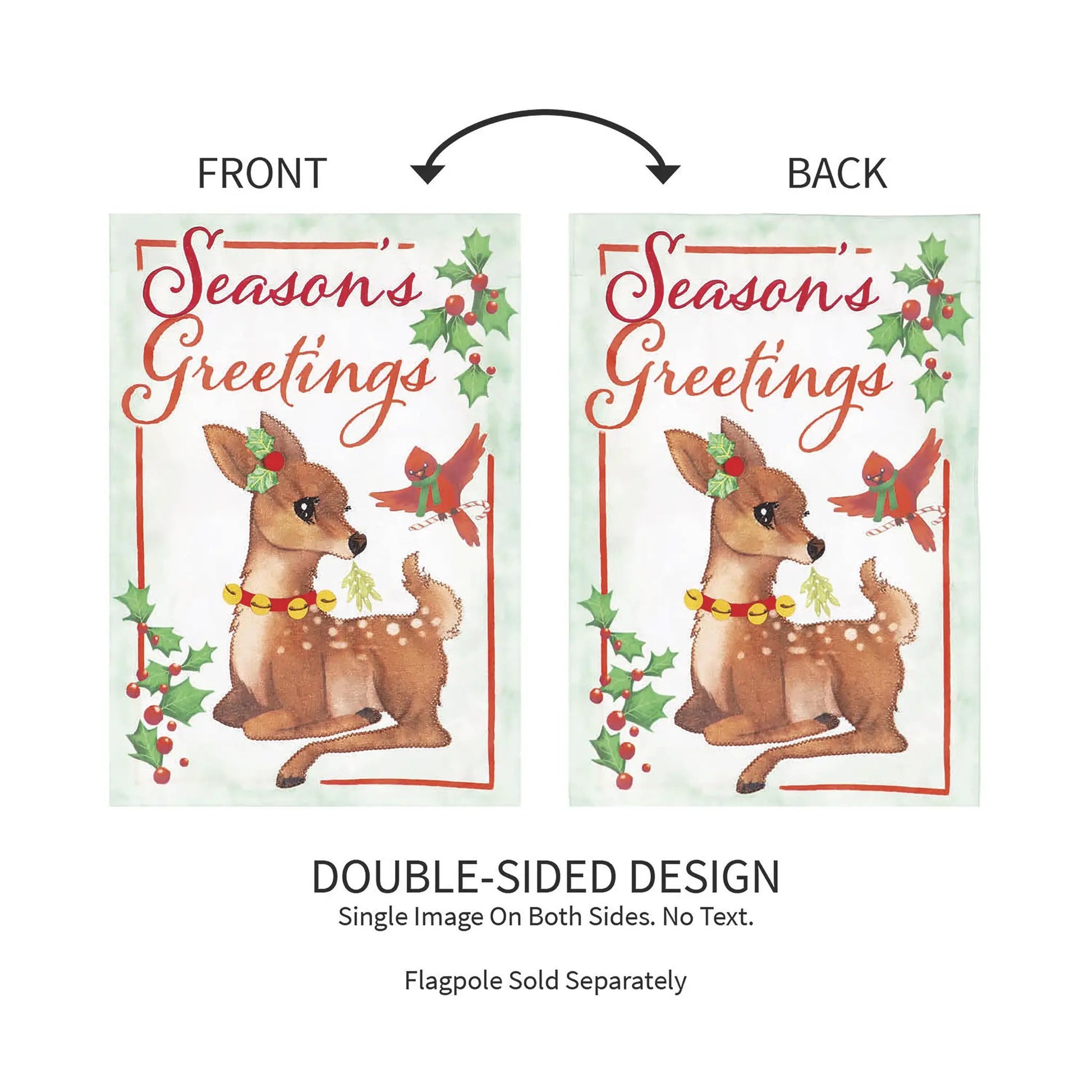Season's Greetings applique house flag double-sided with deer and holly, Evergreen Enterprises on Tampa Home & Garden Store