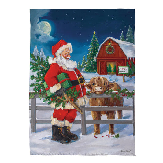 Santa & Highland Cow Suede House Flag - Tampa Home & Garden Store