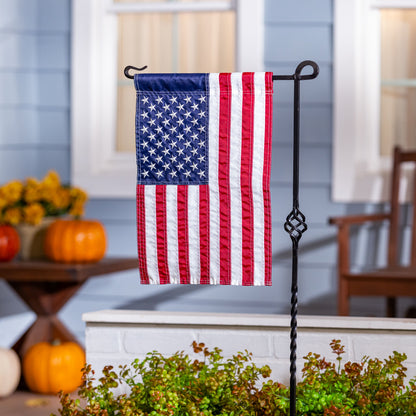 American Flag Garden Applique Flag on a black metal stake with red white blue stripes on Tampa Home & Garden Store