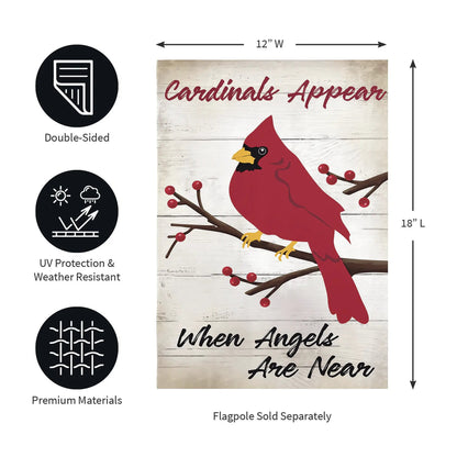 Cardinals Appear When Angels Are Near garden flag, double-sided applique on wood background on Tampa Home & Garden Store