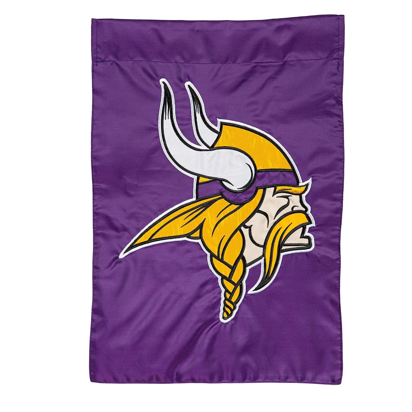 Minnesota Vikings Applique Garden Flag with purple background and gold horn emblem on Tampa Home & Garden Store