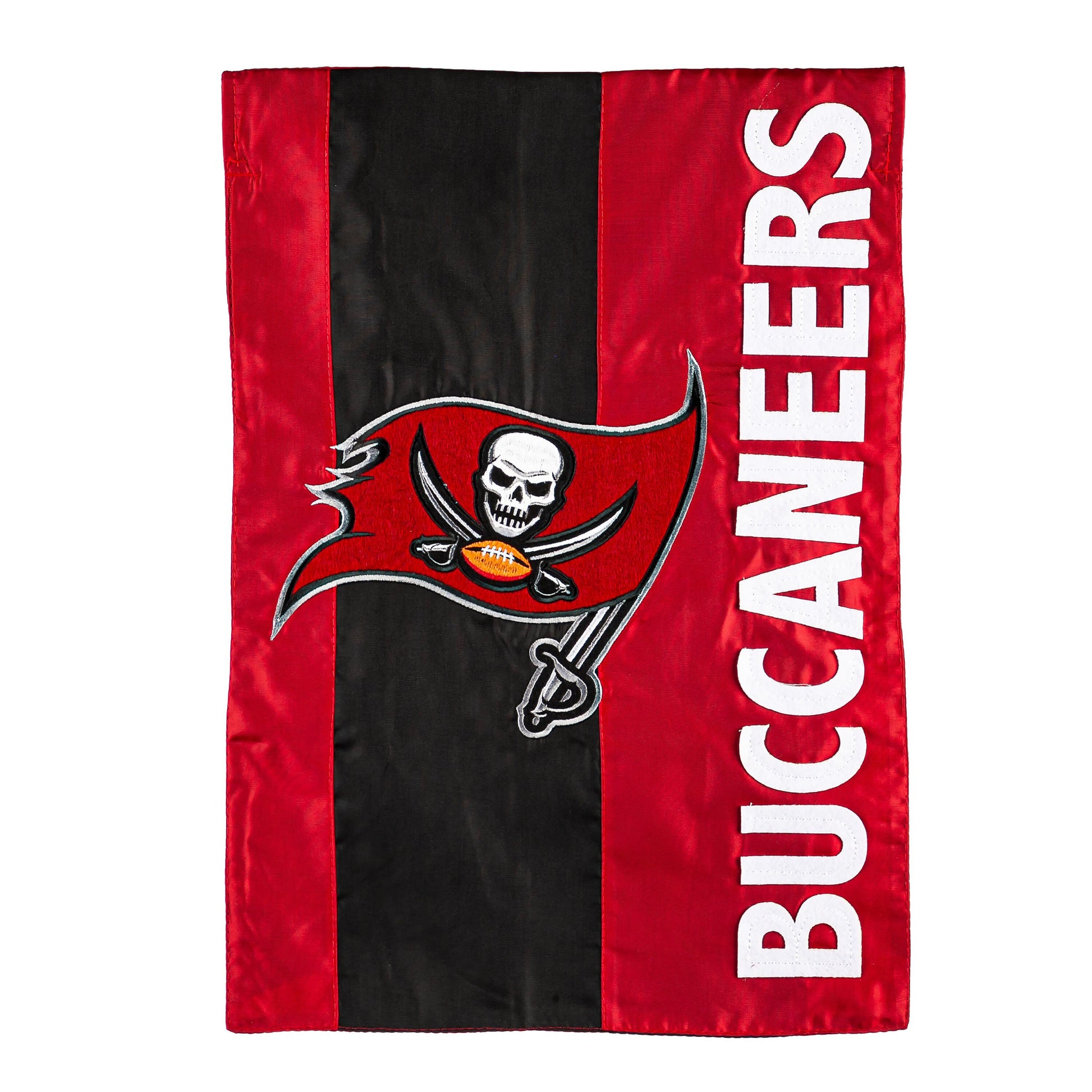 Buccaneers garden flag, red and black applique with skull emblem, Evergreen Enterprises on Tampa Home & Garden Store