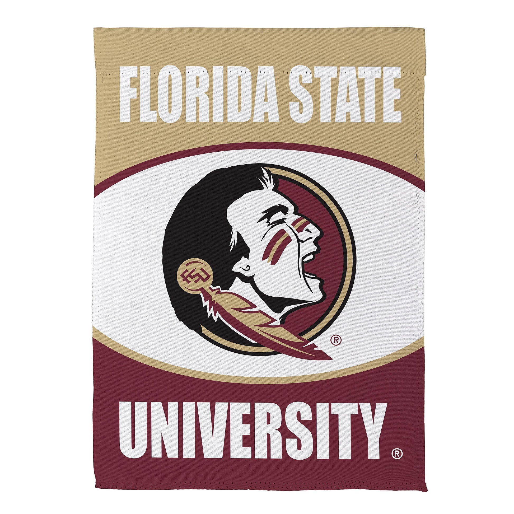 Florida State University suede garden flag tan and maroon with FSU logo by Evergreen Enterprises on Tampa Home & Garden Store