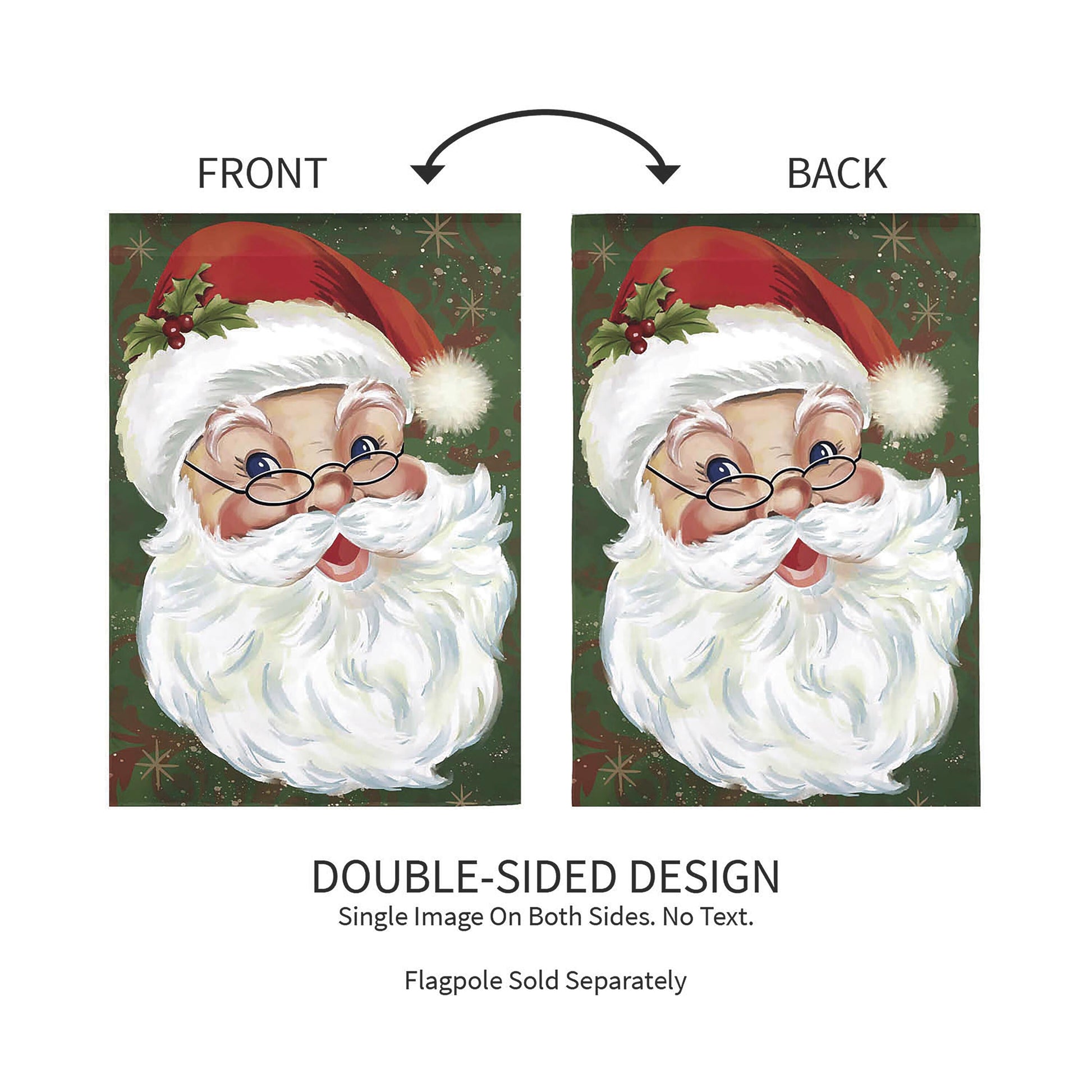 Merry Santa Applique Garden Flag by Evergreen Enterprises, double-sided on Tampa Home & Garden Store