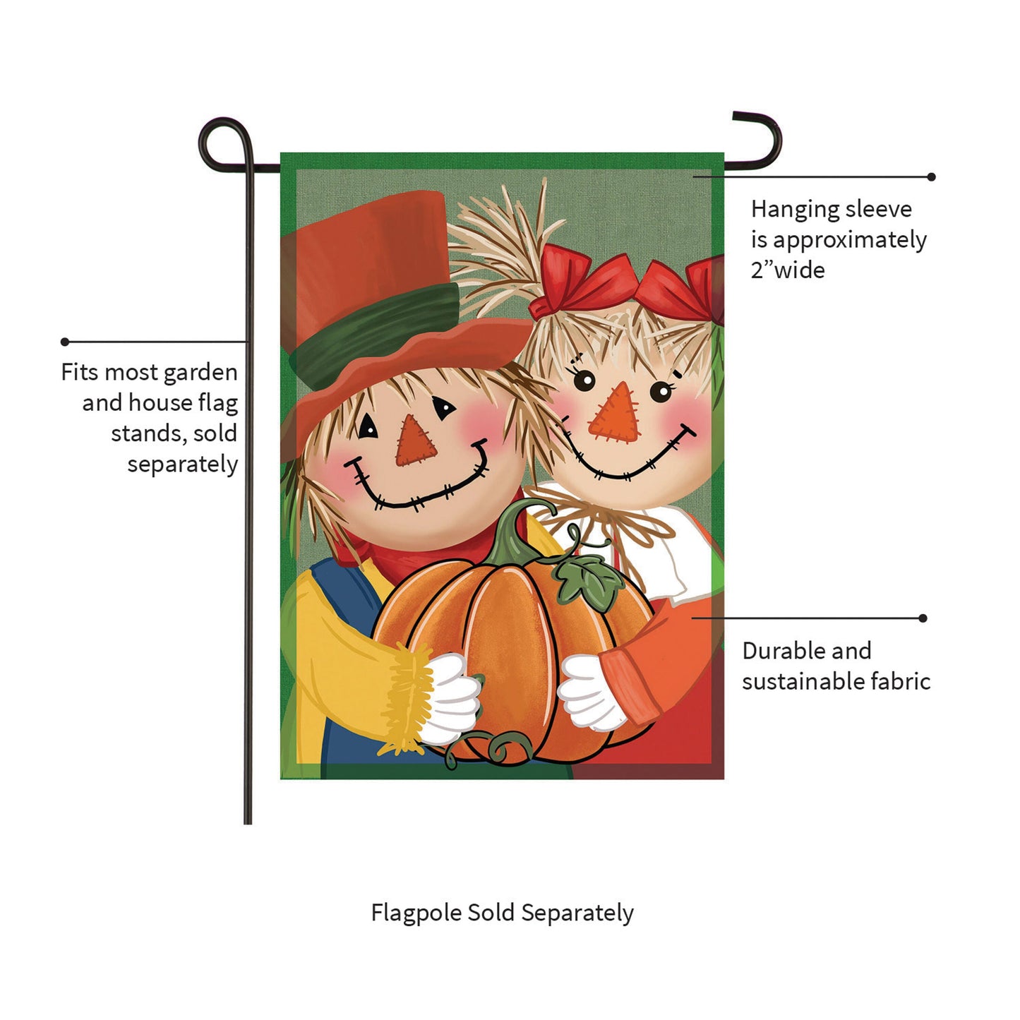 Couple Of Scarecrows Applique Garden Flag; two scarecrows with pumpkins by Evergreen Enterprises on Tampa Home & Garden Store