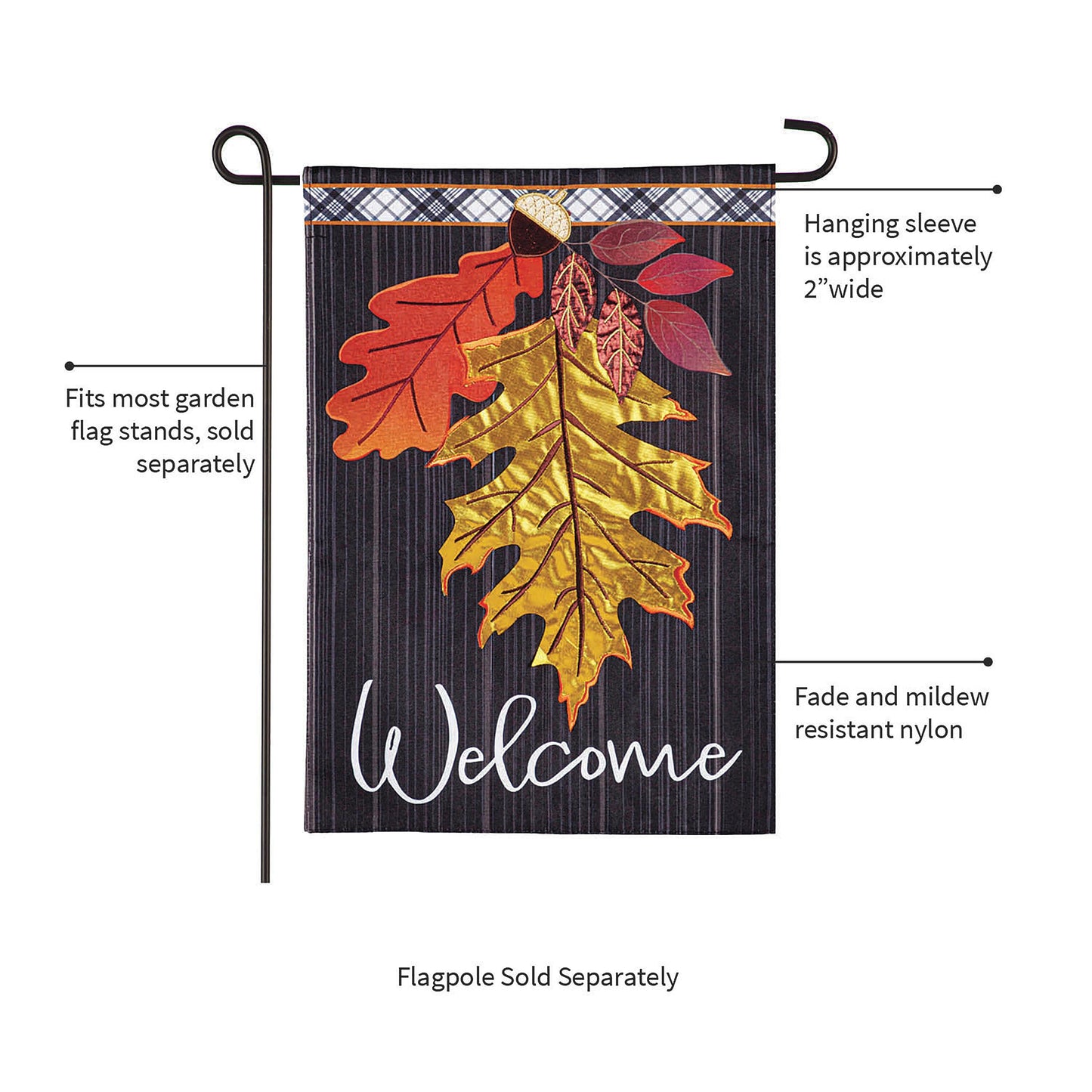 Welcome Autumn Leaves Linen Flag with autumn leaf motif, 2in sleeve, fits most flag stands on Tampa Home & Garden Store