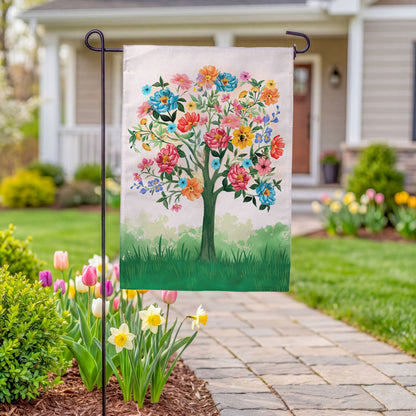Blooming Tree of Life Burlap Garden Flag by Evergreen Enterprises with colorful floral design on Tampa Home & Garden Store