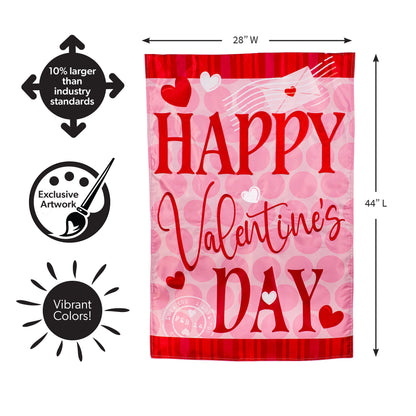 Happy Valentine's Day Hearts Applique House Flag pink with red hearts Evergreen Enterprises on Tampa Home & Garden Store