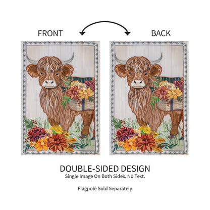Highland Cow Fall Floral Applique Flag, double-sided with autumn bouquet, Evergreen Enterprises on Tampa Home & Garden Store